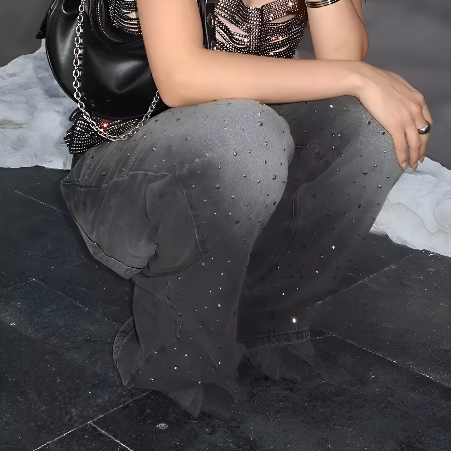 Jeans Crystal Black - Neri con Strass Brillanti